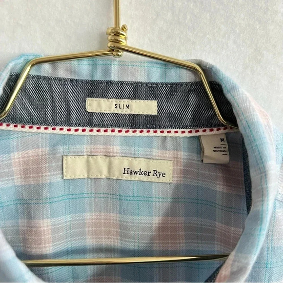 Hawker Rye Plaid Shirt Size Medium Blue Short Sleeve Button Down Chest Pocket - Picture 9 of 9